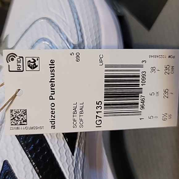 Adidas Adizero Women's PureHustle 3 TPU Cleats Softball White Black Cleats, 6.5 - Picture 8 of 10